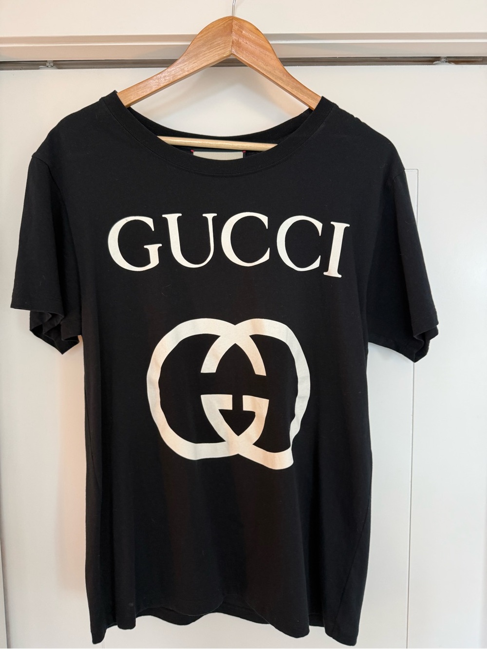 Gucci Black T-Shirt with White Logo Print
